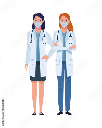 female doctors wearing medical masks characters