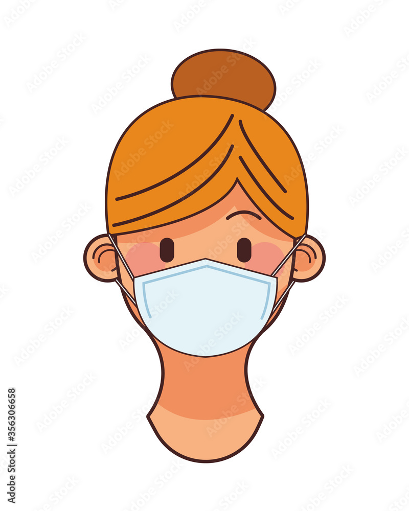 young woman wearing medical mask head character