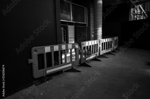 Black and white photo of a barricade