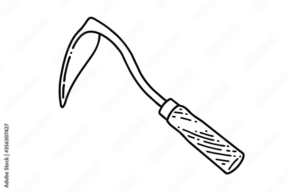 Homi, also known as a Korean hand plow, is a short-handled traditional farming tool used by Koreans. Vector line art illustration. Homi, also known as a Korean hand plow, is a short-handled traditional farming tool used by Koreans. Vector line art illustration.