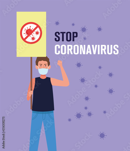 man with stop covid19 placard protest