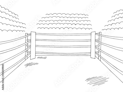 Boxing ring sport graphic black white sketch illustration vector