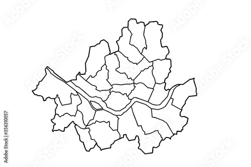Map of Seoul with zone boundaries. Vector line art illustration.