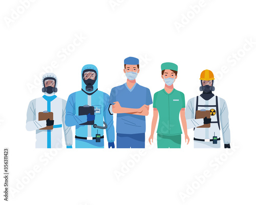 doctors staff wearing medical masks and biosafety suit