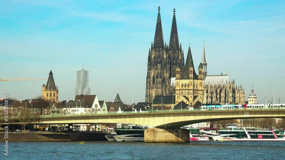 WS Deutz Bridge over Rhine river and cathedral / Cologne, North Rhine Westphalia, Germany WS Deutz Bridge over Rhine river and cathedral / Cologne, North Rhine Westphalia, Germany