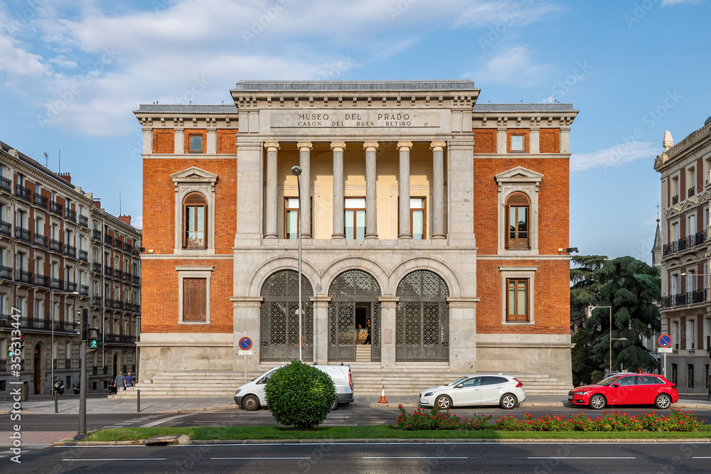 Facade of Cason del Buen Retiro building, a part of Museo del Prado complex in Madrid, Spain