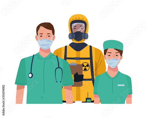 doctors staff wearing medical masks and biosafety suit
