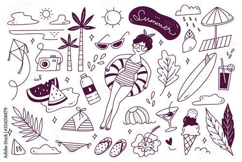 Set of summer doodle on white background
