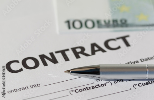 Pen, euro and contract. Profitable business contract concept.