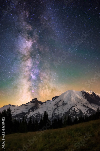 Milky way over Mount Rainier, Washington