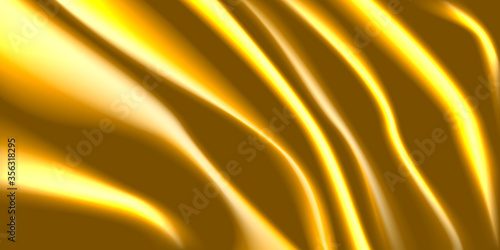 Golden wavy cloth. Yellow background. Vector illustration.