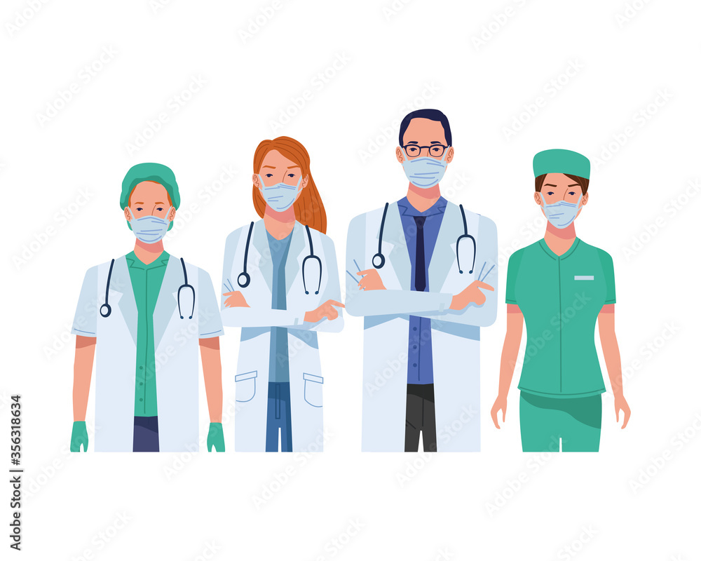 doctors staff wearing medical masks characters doctors staff wearing medical masks characters