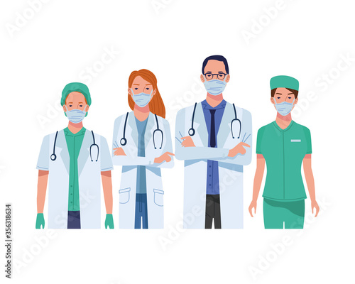 doctors staff wearing medical masks characters