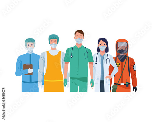doctors staff wearing medical masks and biosafety suit