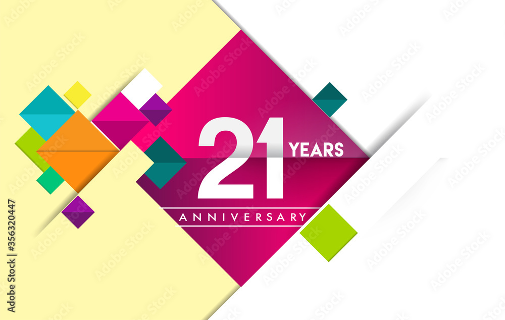 21st years anniversary logo, vector design birthday celebration with colorful geometric isolated on white background. 21st years anniversary logo, vector design birthday celebration with colorful geometric isolated on white background.