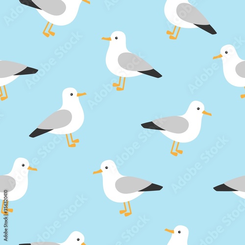 Marine pattern with cute seagull. Nautical pattern with seagull character.