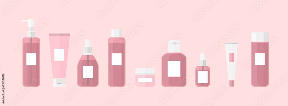 a pink set of different skincare products a pink set of different skincare products