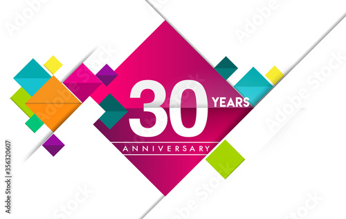 30th years anniversary logo, vector design birthday celebration with colorful geometric isolated on white background.