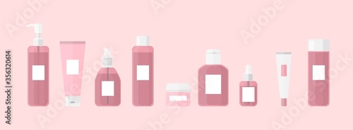 a pink set of different skincare products