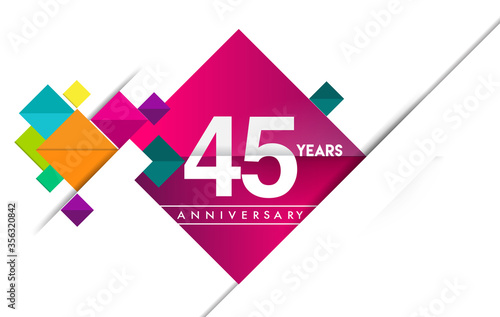 Free Download 45th years anniversary logo, vector design birthday celebration with colorful geometric isolated on white background. - GFXLoad