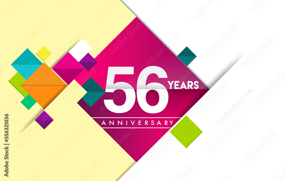 56th years anniversary logo, vector design birthday celebration with colorful geometric isolated on white background. 56th years anniversary logo, vector design birthday celebration with colorful geometric isolated on white background.