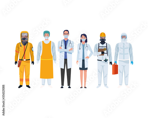 doctors staff wearing medical masks and biosafety suit