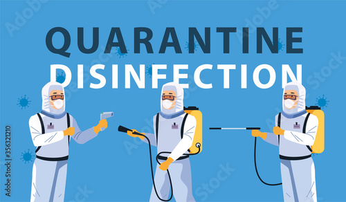 biosafety workers with sprayers disinfectant for covid19