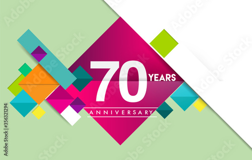 70th years anniversary logo, vector design birthday celebration with colorful geometric isolated on white background.