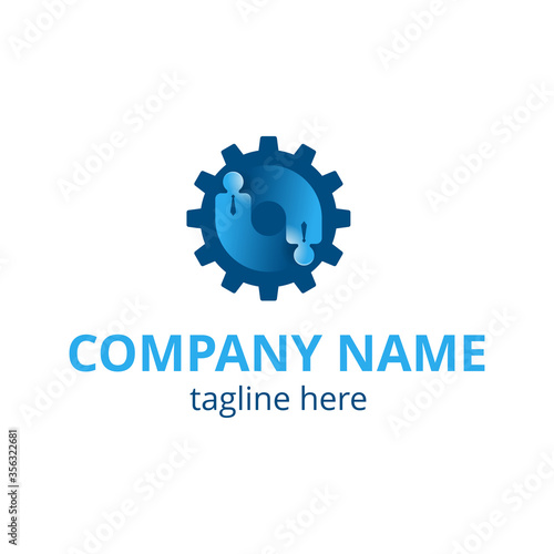 HR company logo template - Human resources or team work (working solutions)  - circular emblem with people rotating inside gears