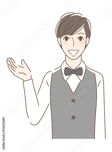 笑顔で手を差し出す正面向きの男性