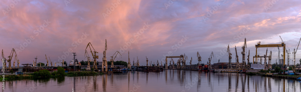 industrial areas of the shipyard in Szczecin in Poland,high resolution panorama