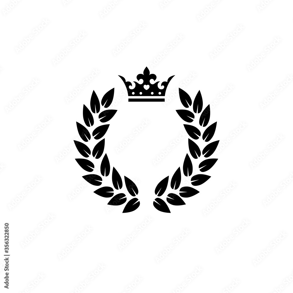 Fototapeta premium Laurel honor wreath with crown icon isolated on white background