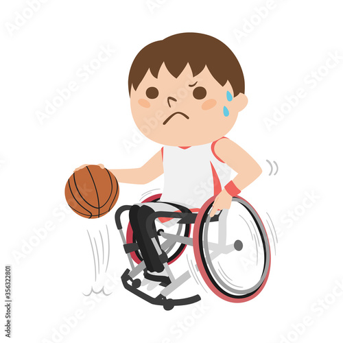 車いすバスケットボール選手のイラスト 汗だくでプレーしてる若い男性 Stock Vektorgrafik Adobe Stock