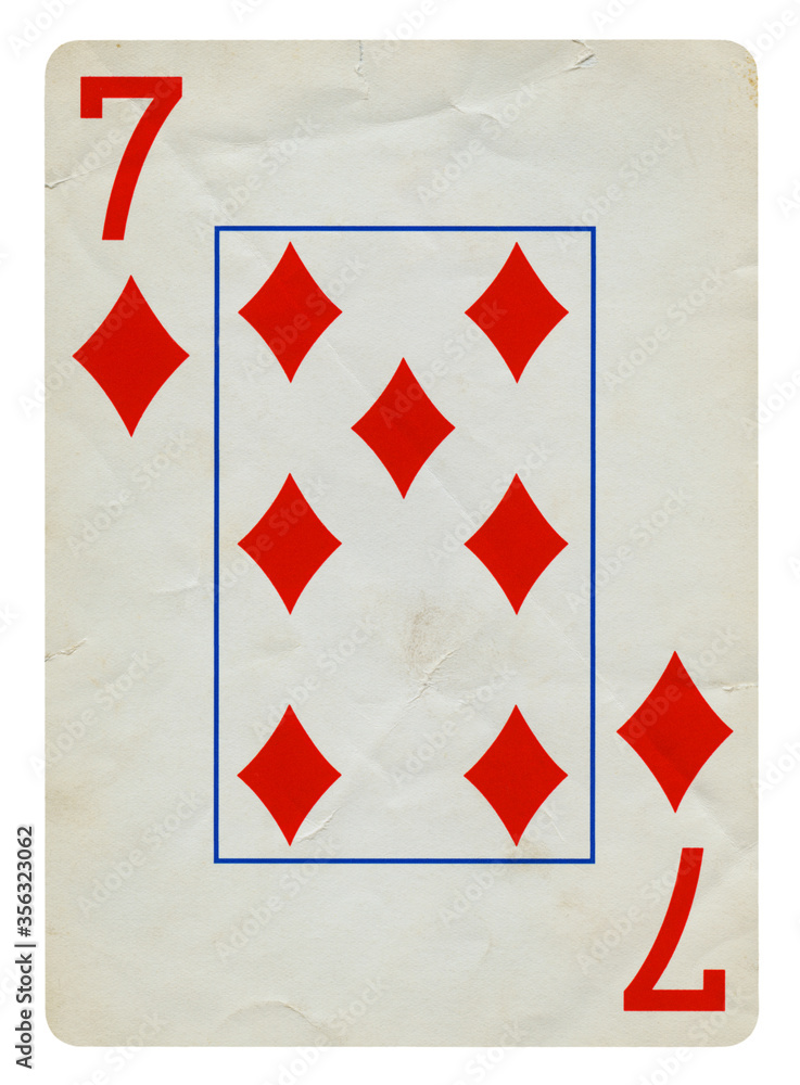 Seven of Diamond Vintage playing card - isolated on white (clipping path included)	