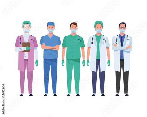 doctors staff wearing medical masks characters