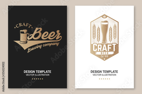 Craft Beer poster, flyer, template, card. Vector. Vintage design for bar, pub and restaurant business. Coaster for beer.