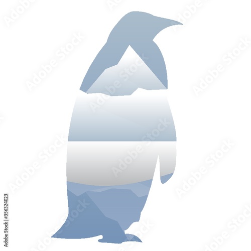 double exposure of penguin and iceberg