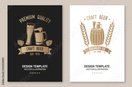 Craft Beer poster, flyer, template, card. Vector. Vintage design for bar, pub and restaurant business. Coaster for beer.