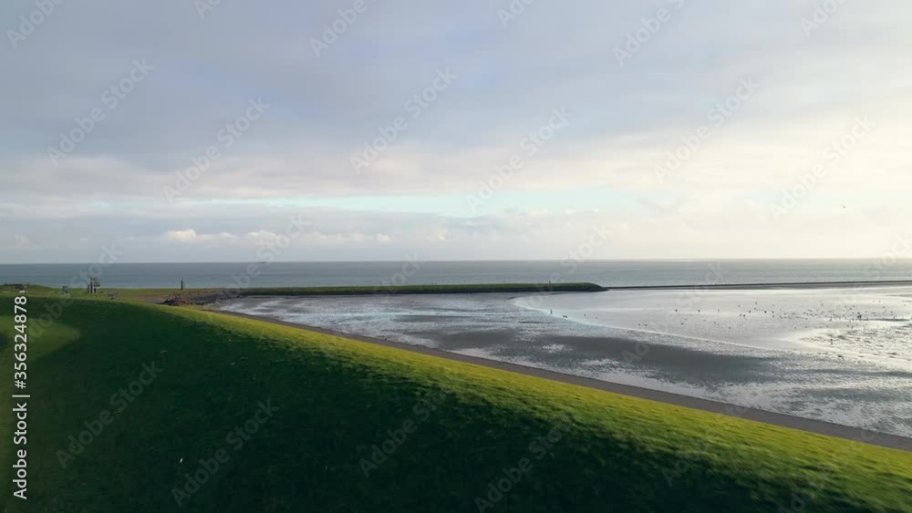 AERIAL WS View of sea coast / Terschelling, Friesland, Netherlands AERIAL WS View of sea coast / Terschelling, Friesland, Netherlands