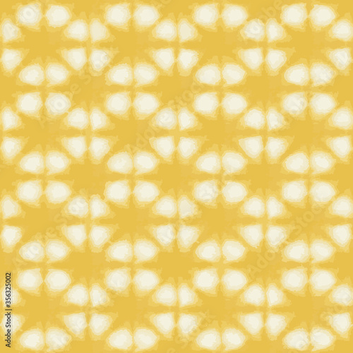 Vector tie dye texture seamless pattern. Hand drawn shibori print. Yellow textured Japanese background. Modern batik wallpaper tile. Watercolor endless backdrop for fabric, wallpaper, scrapbooking