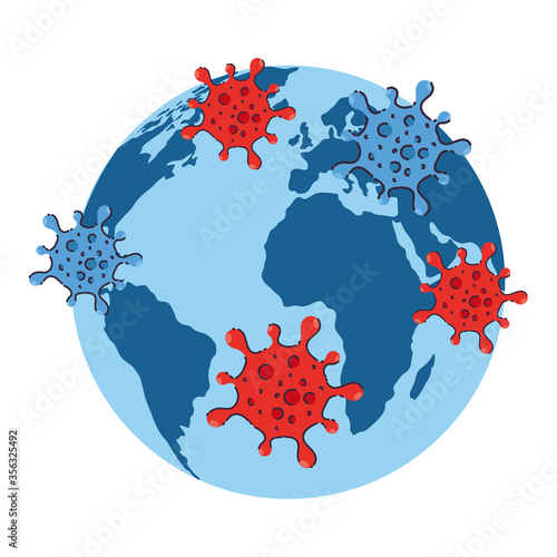 Covid 19 virus on world design of 2019 ncov cov coronavirus infection and corona theme Vector illustration