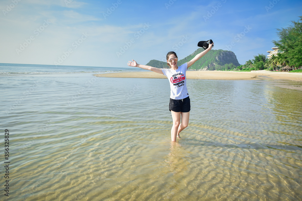 21 May 2017 Chonburi Thailand,Asian women Thai people travel in summer sea beach happy fun long holiday on beautiful beach sea in Thailand 21 May 2017 Chonburi Thailand,Asian women Thai people travel in summer sea beach happy fun long holiday on beautiful beach sea in Thailand