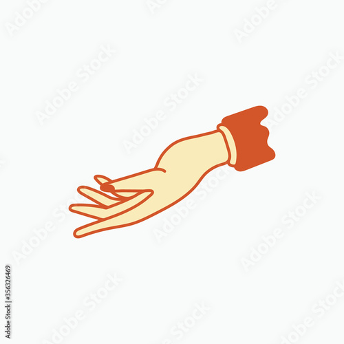 hand vector illustration set in flat design style with outlines. icons for logo design, clip art elements. manicure nail salon . vintage pointing finger, different hand poses.