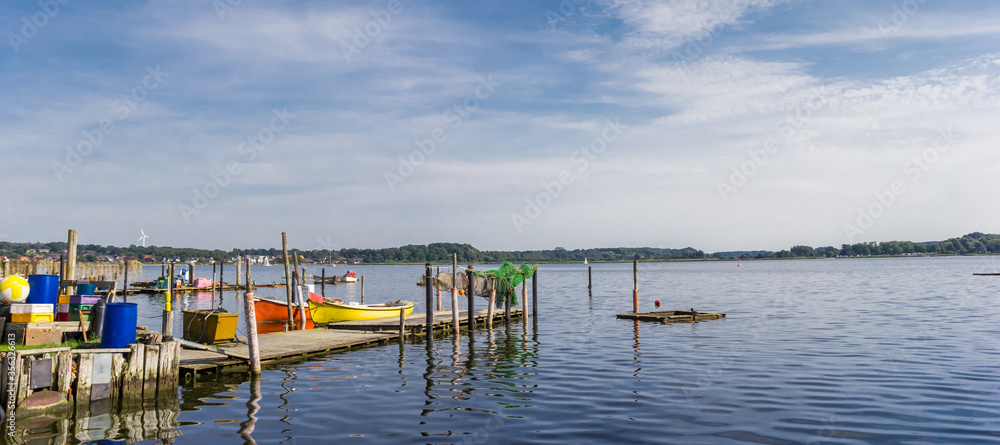 Jetty with fishing boats in Holm village of Schleswig, Germany