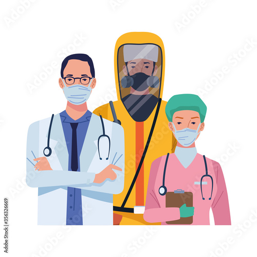 doctors staff wearing medical masks and biosafety suit