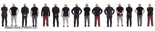 rear view of a man in various outfits on white background,