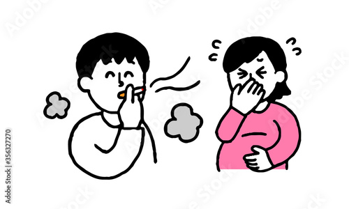 タバコを吸う男性と嫌がる妊婦（シンプル）