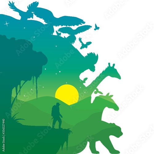 double exposure of animals and nature