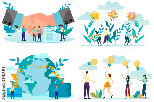 The signing of the contract,innovative technologies,world banking,a startup.A set of illustrations for the design.flat vector illustration.
