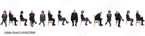 portrait of group of same couple sitting on a chair with front and profile on white background